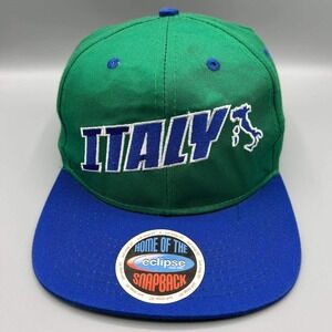 Vintage Italy Hat Men Green Blue Embroidered Eclipse Snap Back Cap
